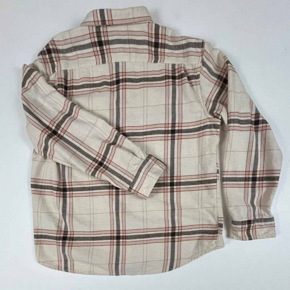 Old Navy Mens XL Double Brushed Flannel‎ Shirt Plaid Cream Brown Long Sleeve